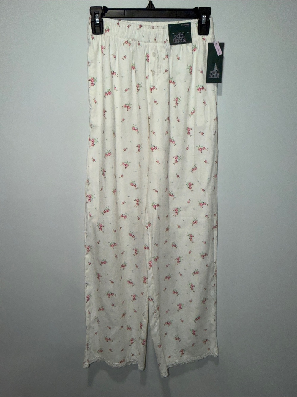 wild fable XXS Cream Flannel Lace Trim Rose Floral Pajama Pants